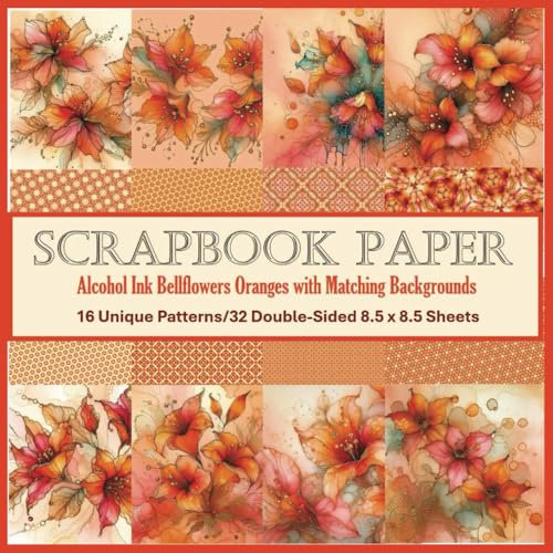 Alcohol Ink Bellflowers Orange with Matching Patterned Background Scrapbook Paper