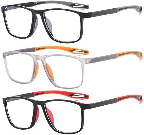 ZXYOO Occhiali da lettura da uomo 3 paia Stile sportivo Comodi e flessibili Lettori di blocco della luce blu per uomo+1.75