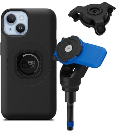 Quad Lock Motorcycle Handlebar Clamp Bolt Phone Mount Kit with Vibration Dampener and iPhone 14 MAG Case