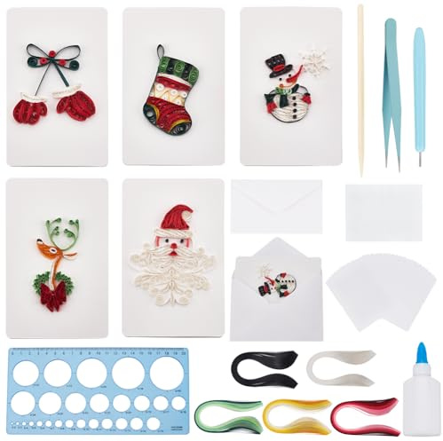 WEBEEDY 20 Set DIY Weihnachts Papierquilling Grußkarte 5 Stile Weihnachtsmann Dekorationskarte Mit Anleitung DIY Handwerks Weihnachtskarte Für Anfänger Und Papierbastel Liebhaber