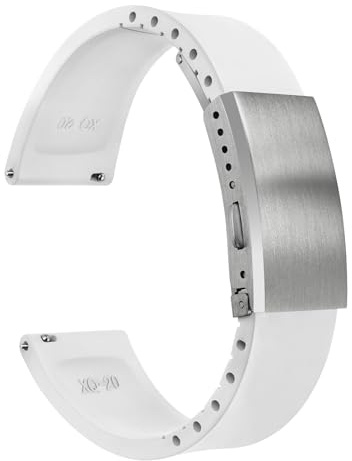 watchdives FKM klockarmband i gummi, tillskuret klockarmband med snabbkoppling, mjukt ersättningsklockarmband med fräst spänne för män och kvinnor, 18 mm, 19 mm, 20 mm, 21 mm, 22 mm, Vit, 20mm