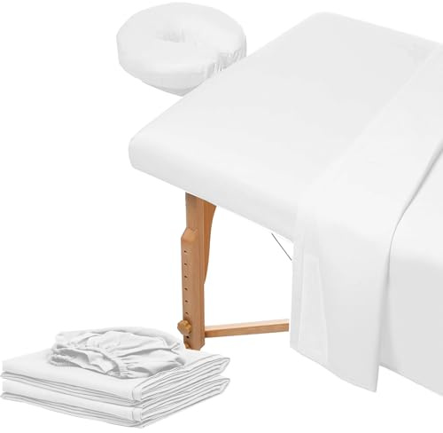 3-teiliges Mikrofaser-Massageliegen-Set, Schönheitsmassagebettbezug, inklusive Massageliegenbezug, Spannbettlaken, Gesichtsauflagenbezug für Schönheitssalon Spa (weiß)