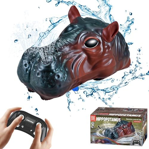 OBEST Fjärrstyrd båt, RC hippobåt, 2,4 GHZ hög simulering, hippopotamus-huvud, elektriskt sprayvatten, flodhäst, fjärrkontroll, båt, leksak för sjöar/floder, pool, gåva för 6 år barn
