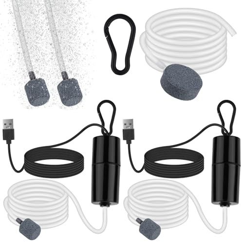 2-pack akvarium luftpump, tyst bärbar USB mini luftpump med luftsten, 1 W akvarium filterpump, energibesparande syrepump med hög effektivitet