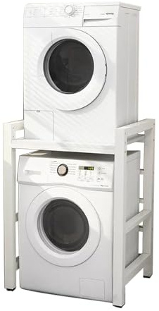 Genérico Estantería sobre Lavadora de Metal, Estanteria Encima lavadoras, Kit de Apilamiento para Lavadora y Secadora, Ajustable en Altura, para baños, lavanderías, lavaderos (White Frame+White)