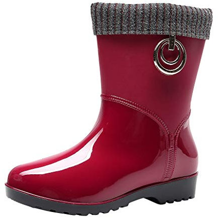 Punk Style Mid Warm Schneestiefel Damen rutschfeste Regenstiefel Outdoor Wasserschuhe Schuhe Damen Schwarz 41