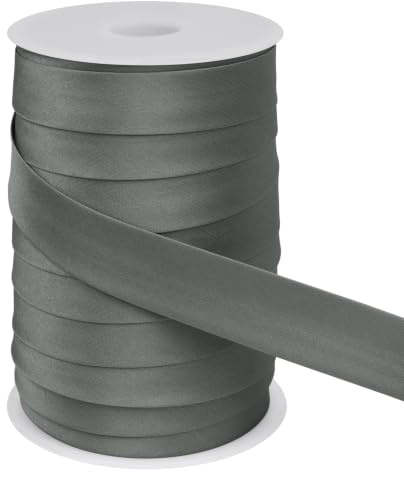 LEREATI Schrägband 25mm x 50m, Einfassband zum Nähen Doppelt Gefaltetes Stoffband aus Polyester Hemming Tape Satin, Nahtband zum Nähen Basteln Dekorationen DIY Handwerk (Mittelgrau)