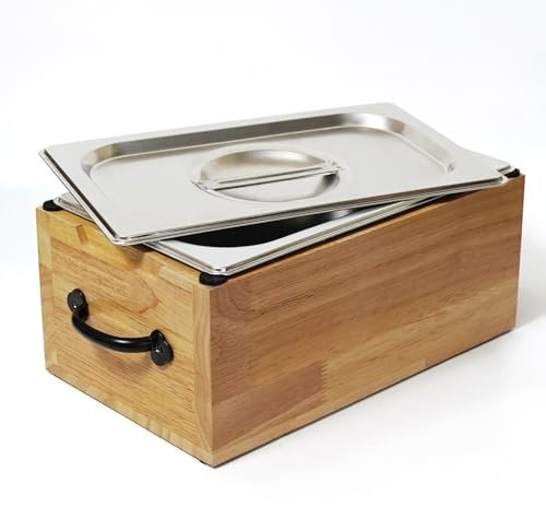 GOURDBRO Biomülleimer Küche, Komposteimer mit Deckel & Holzbox, Kleiner Biomülleimer Küche Geruchsdicht, Spülmaschinenfest Kompostbehälter, 3.2L