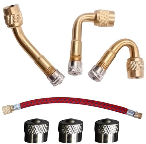 TenaLucy 7 Pezzi Extensions de Valve,Prolunga Valvola Pneumatici Estensione della Valvola Estensione Valvola in Rame Valvole di Estensione,per Auto,Moto,Bicicletta,Scooter(45°90°135°)