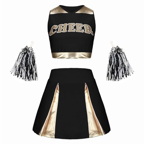 Cheerleader Kostüm Damen Uniform Karneval Rock Sexy Elegant Pompons Halloween Outfit 3PC