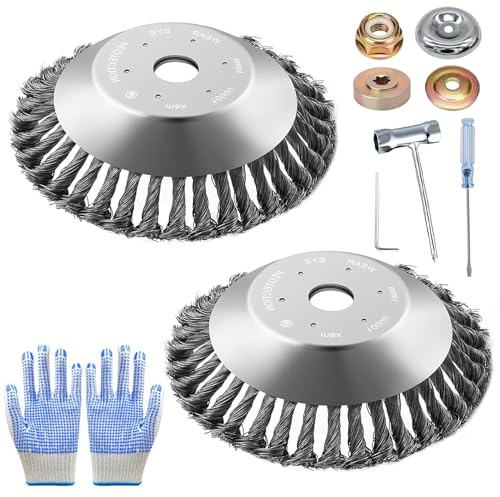 2Pcs Unkrautbürste für Freischneider,6 Zoll+6 Zoll 25,4 mm Unkrautbuerste,Drahtbürste Für Freischneider Unkrautbürste,Unkrautbürste Für Motorsense Mit Unkrautbürste,Wildkrautbürste für Motorsense
