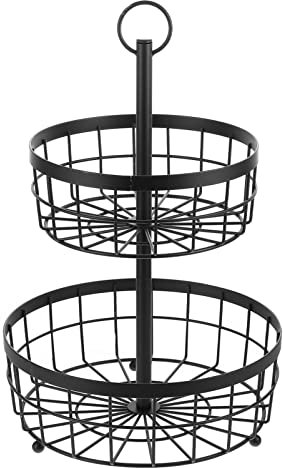 OFFSCH Frutero De Niveles Con Cesta Nido Y Estante Para Aperitivos De Varios Niveles Para Cocina Con Tapa De Alambre Metálico