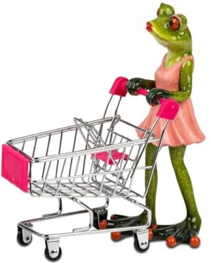 formano Forsch mit Einkaufswagen - Witzige Deko für Shopping-Fans, Geschenkidee für Männer & Frauen, handbemalte Dekofigur Froschhausen (Frau)