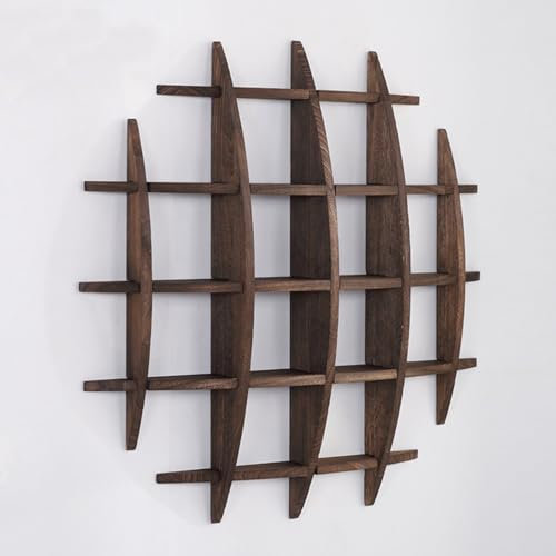 QTQHOME Kaffeetassen-Display, Wandmontage, Massivholz, chinesische Kugel, Tassenhalter, Tassenhalter, Tassenregal für Wand, Wohnzimmer, Küche, Büro (90 cm, braun-multigrid)