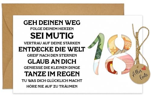 JOYEASE Geschenke zum 18 Geburtstag Madchen Junge, Geburtstagskarte 18 | Karte Geldgeschenk 18. Geburtstag mit Umschlag und schönen Sprüchen