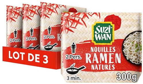 Suzi Wan Nouilles Précuites Ramen pour Wok (2x150g) - Lot de 3 | Lot de 3 packs de nouilles Ramen précuites pour wok. Idéal pour des repas rapides.