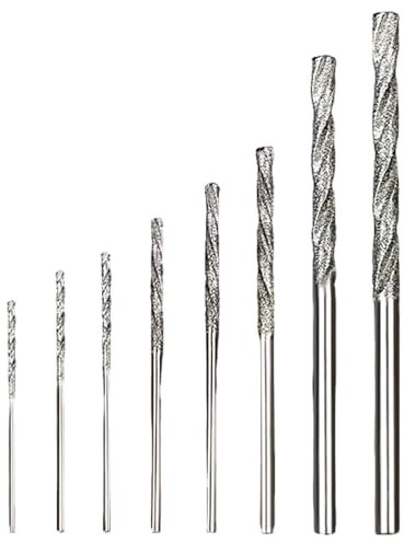 Set 8 Punte Diamantate per Trapano da 0,8 mm a 3,0 mm Foretti Elicoidali per Forare Vetro Metallo Giada Perle Conchiglie Ceramica Pietre Dure Lavori Precisi
