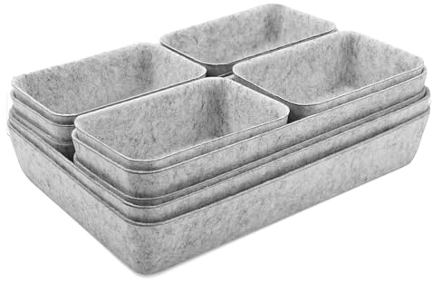 Toumdafine 10 Stück Schubladen Organizer Filz, Stapelbare Filz-Aufbewahrungsboxen, Schubladen Ordnungssystem, für Schminktisch, Schreibtisch, Nachttisch, Schrank & Kleiderschrank (Hellgrau)