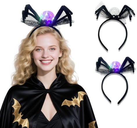 2 Stück Haarreif, Halloween, Damen, Spinne, LED, Haar-Zubehör, Halloween, leuchtend, für Tag der Toten, Karneval, 19 x 19 cm