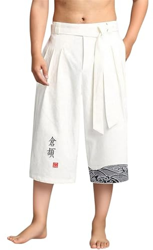 Pantalon Japonais Enfants Garçon Court en Lin, Pantalon Taro Traditionnel avec Cordon de Serrage, Vêtements Authentiques Pantacourt Japonais 4-15 Ans