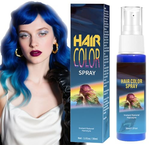 Temporary Hair Colour Spray - Blue Hair Spray Colour - Washable Hair Dye spray Temporary Hair Colour - Instant Styling Tem-porary Hair Dye for Cosplay, Prom, Party, 30ml