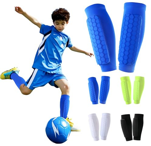 Shyllin 1 Paire de protège Tibia Foot Enfant, Shin Pads Respirants et Anti-Chocs pour garçons et Filles, idéals pour Le Football, Le Basketball, Le Cyclisme et l’Escalade (Bleu, S)