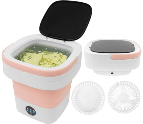 Mini lavatrice pieghevole, portatile, 12 litri, mini lavatrice da viaggio, per campeggio, mobile, piccola lavatrice, per abbigliamento intimo, 3 modalità di pulizia (rosa)