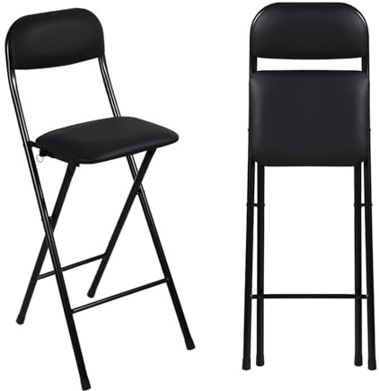 Sgabello alto pieghevole con schienale, sedia da bar imbottita da 65 cm, con poggiapiedi, portatile, per cucina, ufficio, negozio (bianco, 66 cm)