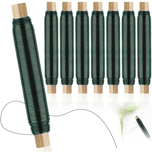 8 Rullar Galvaniserad Järntråd med Träspole, Fil Gröna Blommor Flexibel 0,7 mm x 35 m, Garden Formbar Garden Tråd Bindning Växter Stickning, Bindningsverktyg Blomsterträdgårdsarbete Hantverk
