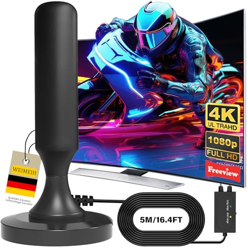 Antenna TV Interna Amplificata Potente, 2026 Nuova Antenna Digitale Terrestre con Amplificatore di Segnale 4K 1080P, 500+ KM Lungo Raggio, Base Magnetica per Smart TV/Vecchia TV/Camper