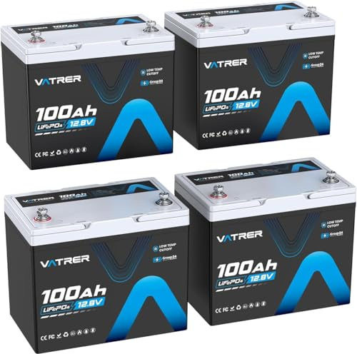 VATRER POWER LiFePO4 12V 100AH Group 24*4 Lithium Batterie Low Temp Cut-Off mit 100A BMS 5000+ Tiefzyklus Deep Cycle Lithium Akku 1280W 10 Jahre Lebensdauer für Wohnmobil, Camping, Solare Heimanlagen