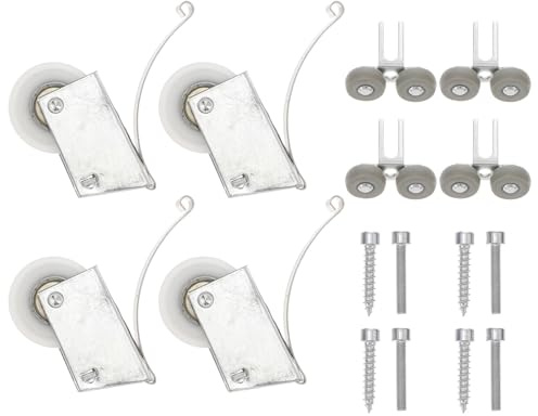 DOITOOL Ruedas para Puertas Corredizas de Armario 4 Piezas, Rodillos Amortiguadores de Acero Inoxidable, Poleas Silenciosas Resistentes Corrosión, Kit para Puertas de Armario Empotrado