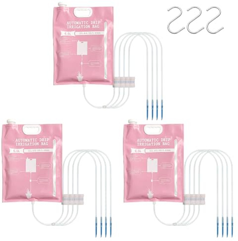 Bewässerungsbeutel 6.5L für Pflanzen – Selbstbewässerung, 3 Stück | 4-Wege Tropfbewässerung, einstellbare Tropfrate, wasserdichtes PE, für Balkon & Zimmerpflanzen, wiederverwendbar