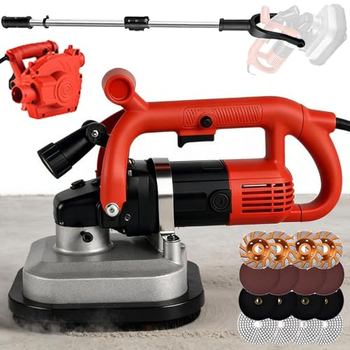 SHENGSHIYU Wood Floor Sander with Stainless Steel Extension Rod & Wet Dry Vacuum,Electric Floor Grinder Polisher Machine with 4-Head for Concrete Grinding,Stone Polishing,Floor Coating Renovation