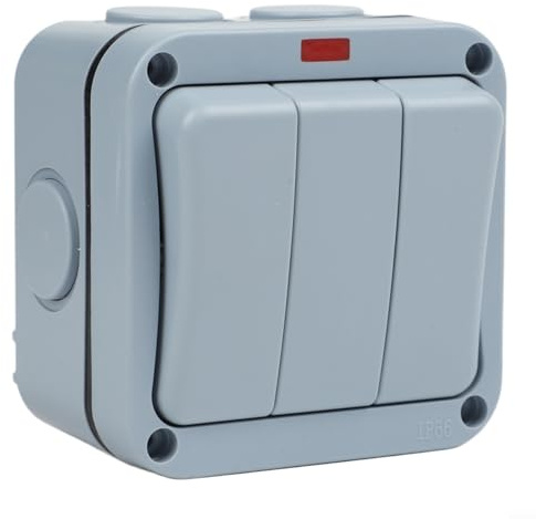 evenoonest Interruptor de control IP66 para exteriores de 3 vías, control simple o doble, ABS, impermeable, resistente a la intemperie, 20 A, para iluminación de jardín, garaje, terraza (control único