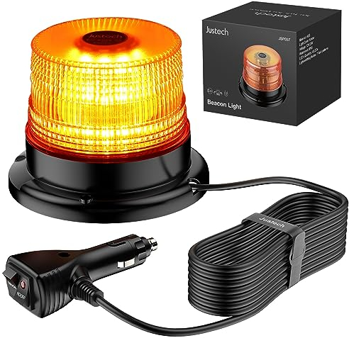Justech 12/24V Flashing Beacon 40W 40 LED Emergency Warning Strobe Light Amber Strobe Lights 7 Flash Modes Waterproof with Magnetic Base for Truck Vehicle