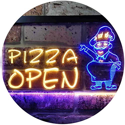 ADVPRO Pizza Open Shop Dual Color LED Barlicht Neonlicht Lichtwerbung Neon Sign Blau & Gelb 300 x 210mm st6s32-i0183-by
