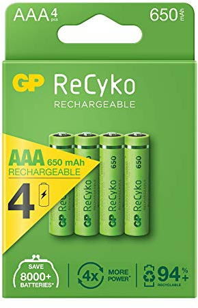 Pila Recargable RECYKO GP AAA - LR03 650mA (Blister 4 UNID) Ø10,5x44,5mm