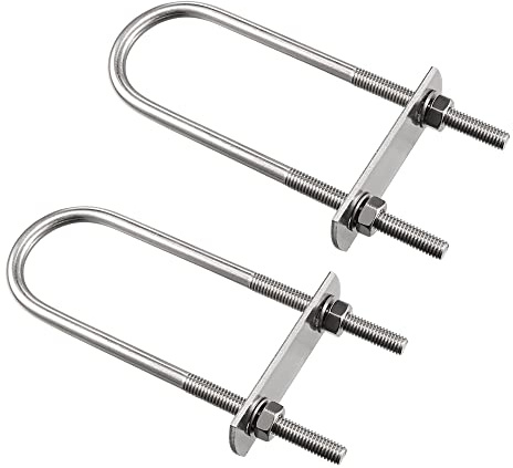 sourcing map Runde U-Bolzen, 32 mm, Innenbreite: 120 mm, Länge: Stahl M6 mit Muttern, Platte, Unterlegscheiben, 2 Stück