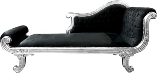 Casa Padrino Barock Chaiselongue Modell XXL Schwarz/Silber - Antik Stil - Recamiere Wohnzimmer Möbel