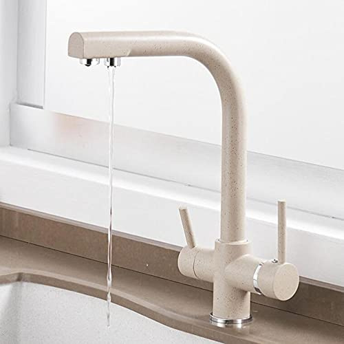 Rubinetto Miscelatore Cucina Tre Vie Colore Avena Ottone Alta Qualità Girevole Caldo e Freddo Acqua Filtrazione Rubinetto da Cucina 3 Vie-A