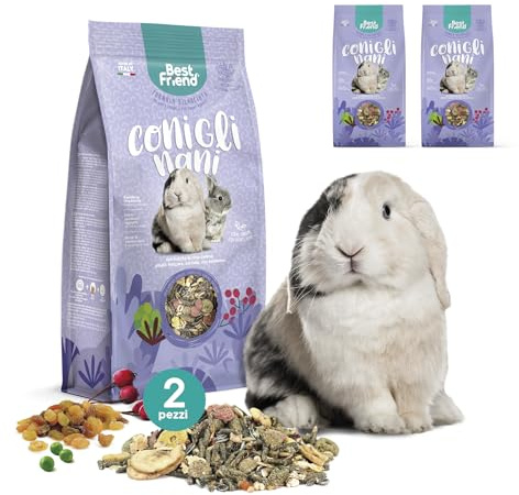 Best Friend Mangime Completo per Conigli Nani con Bacche di Rosa Canina, Pisello Fioccato, Carrube, Uva Sultanina, Confezione da 2 pacchi. Mangime per Roditori con Ingredienti Naturali, Made in Italy