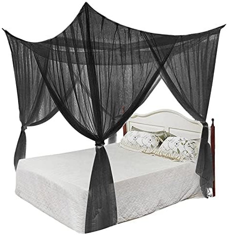 JIAHG Luxurious Black Sheer Bed Canopy Curtain Mosquito Net Square Anti Mosquito Netting Elegant Mesh Mosquito Net Insect Protection Canopy for King Queen Size Beds