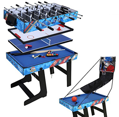 5 in 1 Multi-Spieltisch Multigame Tisch Billardtisch/Tischtennistisch/Mini-Basketballkorb/Tischfußball/Hockeytisch für Kinder und Erwachsene für Geburtstags und Partygeschenke Heimunterhaltung