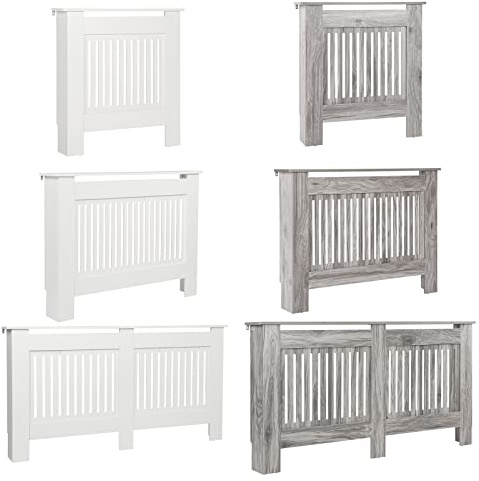 Radiator Cover, Wooden Vertical Slatted Radiator Shelf Cabinet, White | Modern Ventilated MDF Wood Heater Cover with Anti-Tipping Device for Living Room Bedroom Hallway, 78L x 19Wx 82Hcm