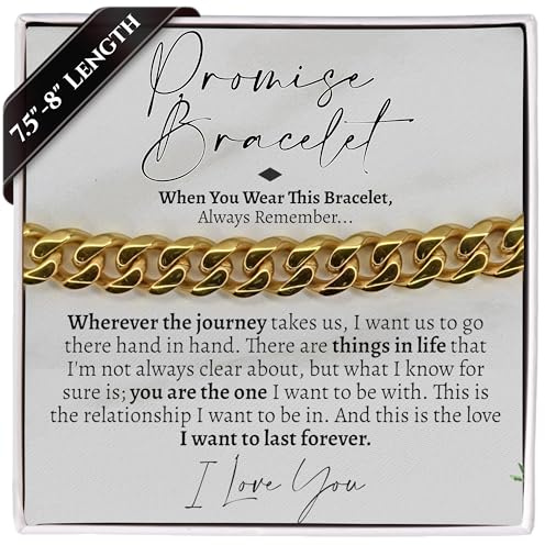 Love You This Much Promise 5mm Cuban Bracelet for Him, I Love You Gift for Boyfriend or Husband, 316L Stainless Steel, 8+1 Extender, Meaningful Anniversary for Him, Gifts for Men (18k Gold)