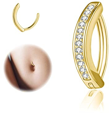 ZS Bauchnabelpiercing Gold 925 Silber Bauchnabel Piercing Ring 8/10/12 mm | Gold Silber schwarze Bauchnabe Piercing Clip mit Zirkonium Bohrer, 14G 16G Bauchnabelpiercing Stich Clicker für Frauen Männer