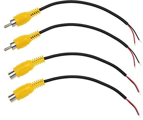 Create idea Lot de 2 paires de câbles audio RCA à extrémités dénudées pour caisson de basses, collection audio de voiture, moto, lecteurs audio stéréo 15 cm, 2 prises et 2 prises