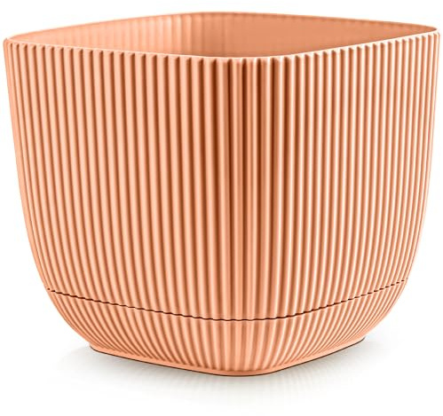 Konzept 11 - Pot de Fleurs d'Intérieur et d'Extérieur 4l, Jardinière carrée en Plastique avec Soucoupe (Réservoir d'eau) Rose 19.3x19.3x17cm - Différentes Couleurs et Tailles du Bac