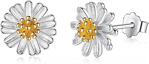 KanDuo Ohrstecker, Ohrschmuck/Tropfen, 925er Sterlingsilber, Chrysantheme, Gänseblümchen, kleine Ohrstecker for Damen, modische Goldohrringe, Silberschmuck
